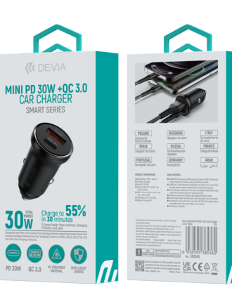 Smart Series Mini PD 30W +QC 3.0 Car Charger Black