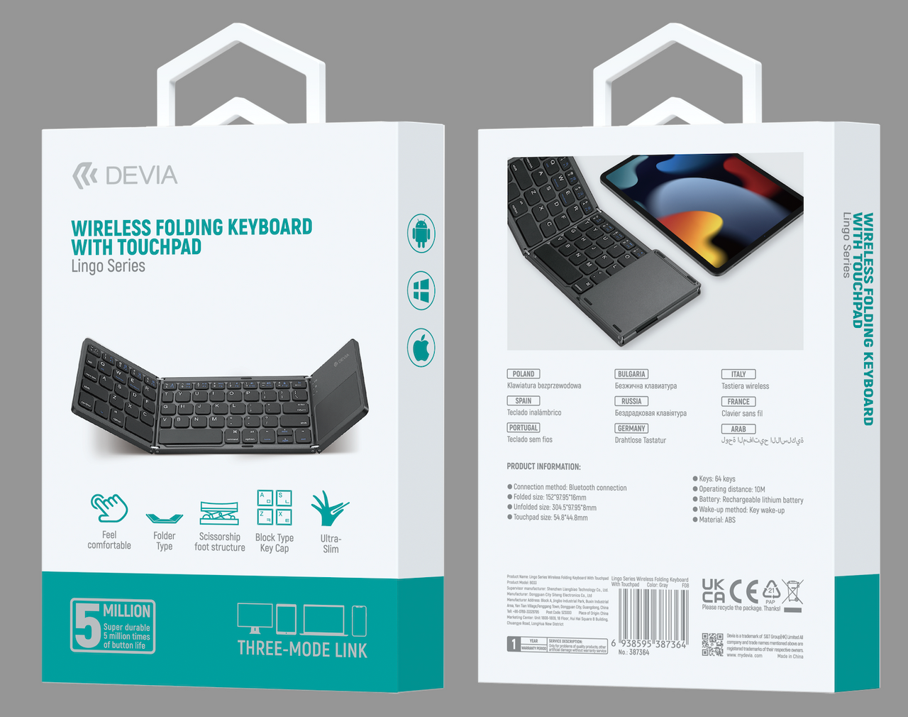 Lingo Series Foldable Wireless Keyboard With Touchpad - Image 2