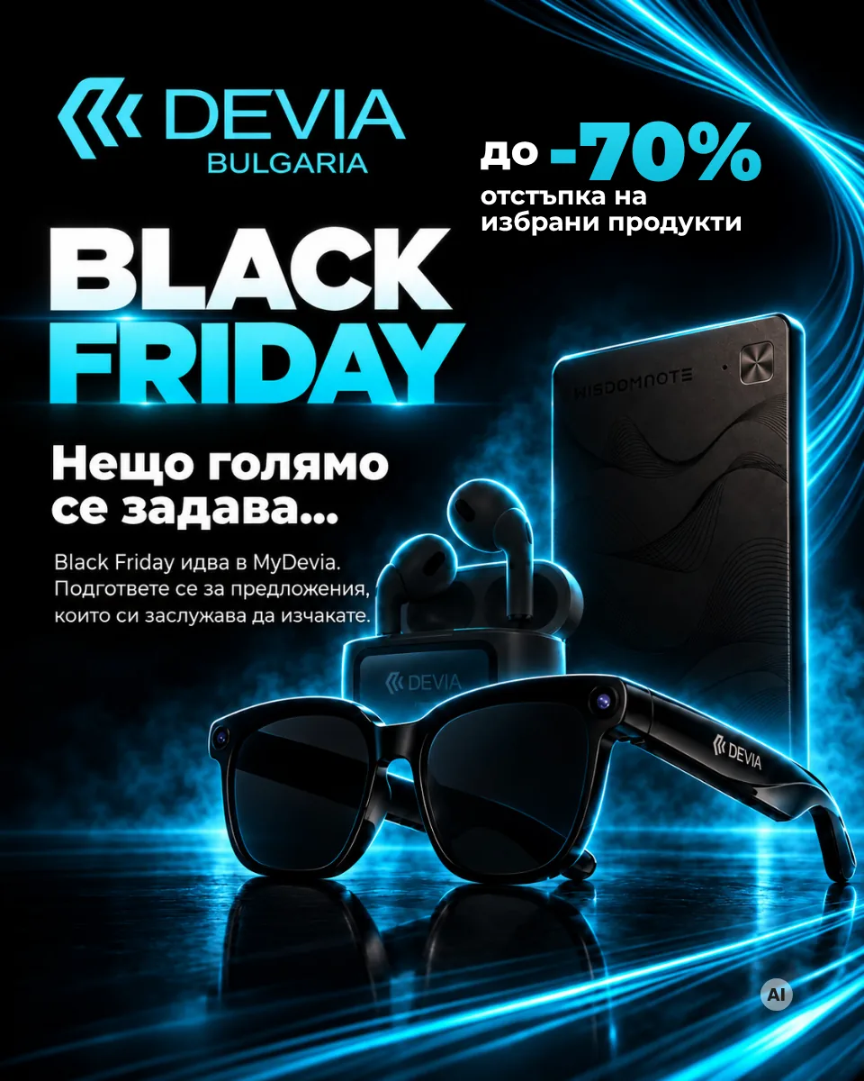 Black Friday в MyDevia: до −70% отстъпка на избрани продукти. Нещо голямо се задава.